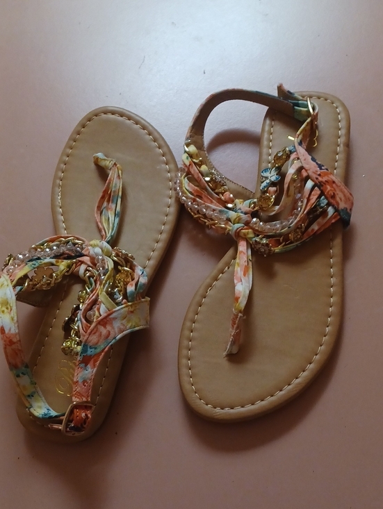 Shoes - Floral Multi-Color Braided Strap Women's Sandals